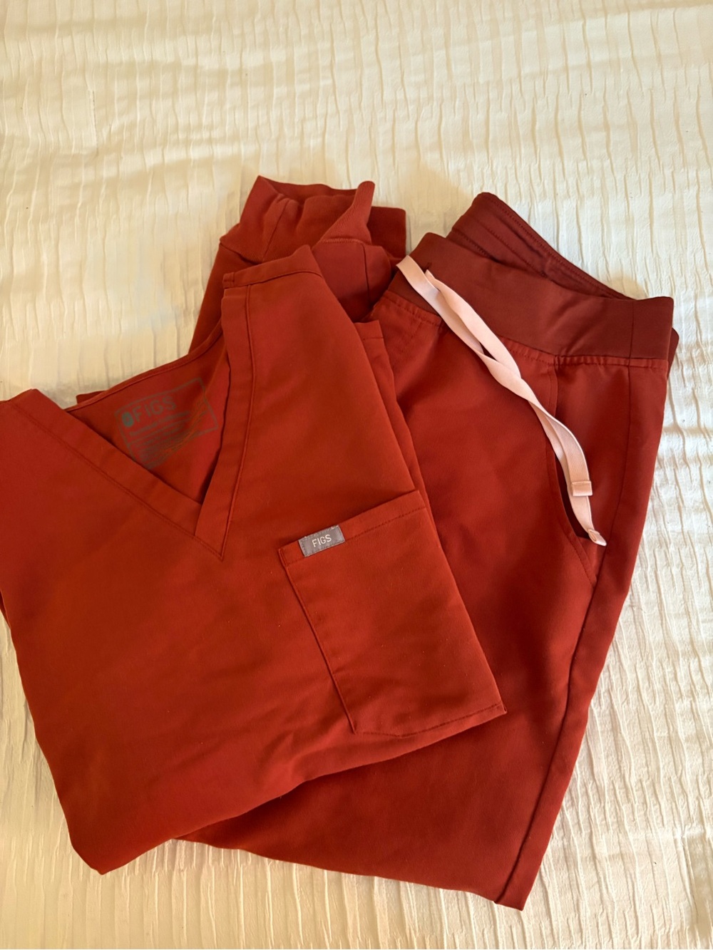 FIGS Women's Catarina Scrub Top and Zamora Bottoms Set in Terracotta